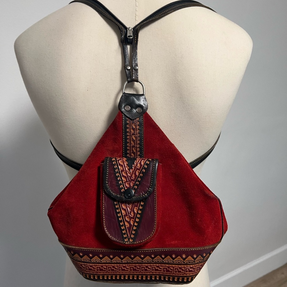 Peruvian crafted Red Suede Backpack or Regular Style Bag